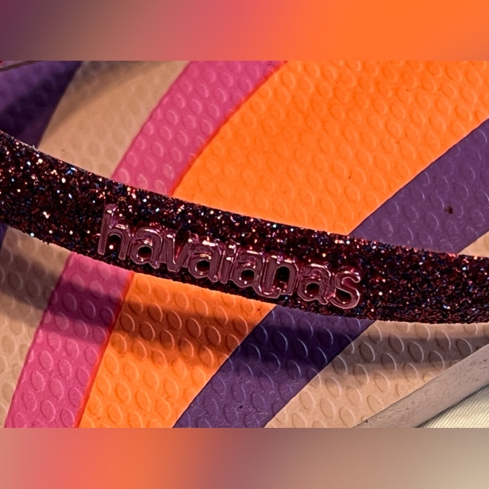 Havaianas flip flops slides sandals Girls 2 pink purple glitter rainbow unicorn - Picture 9 of 10